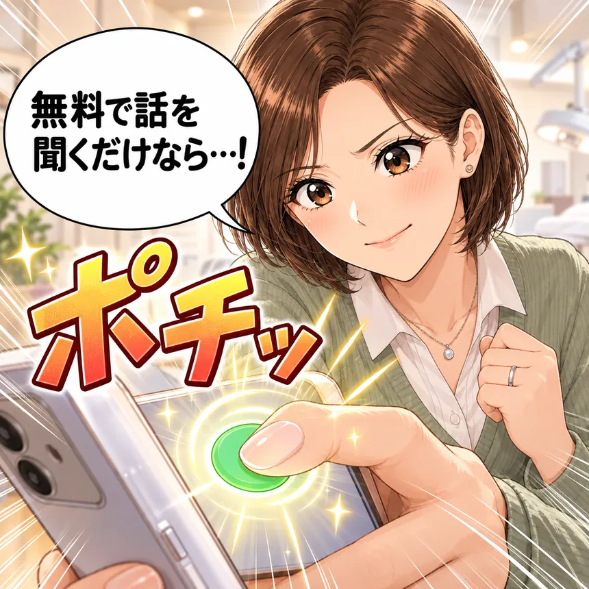 無料で話を聞くだけならとボタンを押すもえ